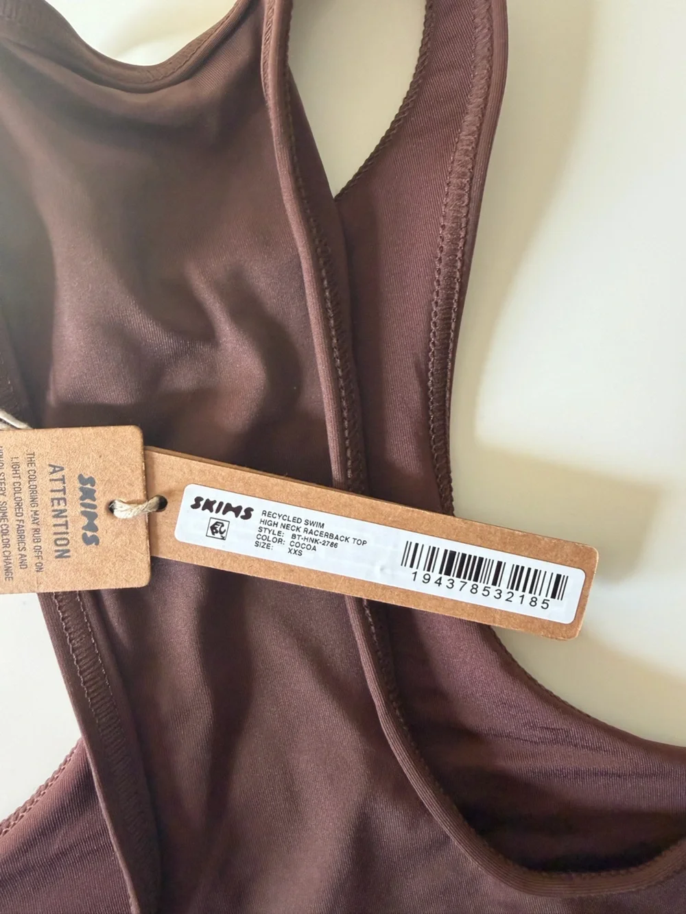 SKIMS Recycled Swim High Neck Racerback Top Cocoa XXS NWT